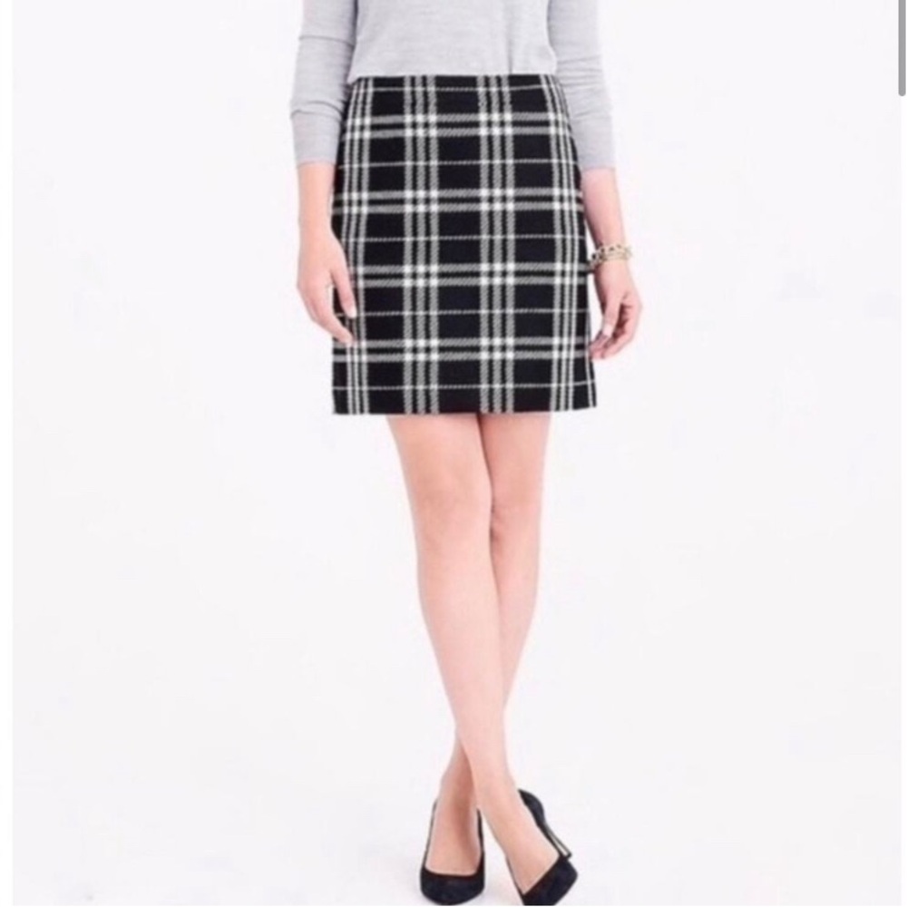 J. Crew Black and White Midi Skirt with Classic Plaid Design - Picture 1 of 3